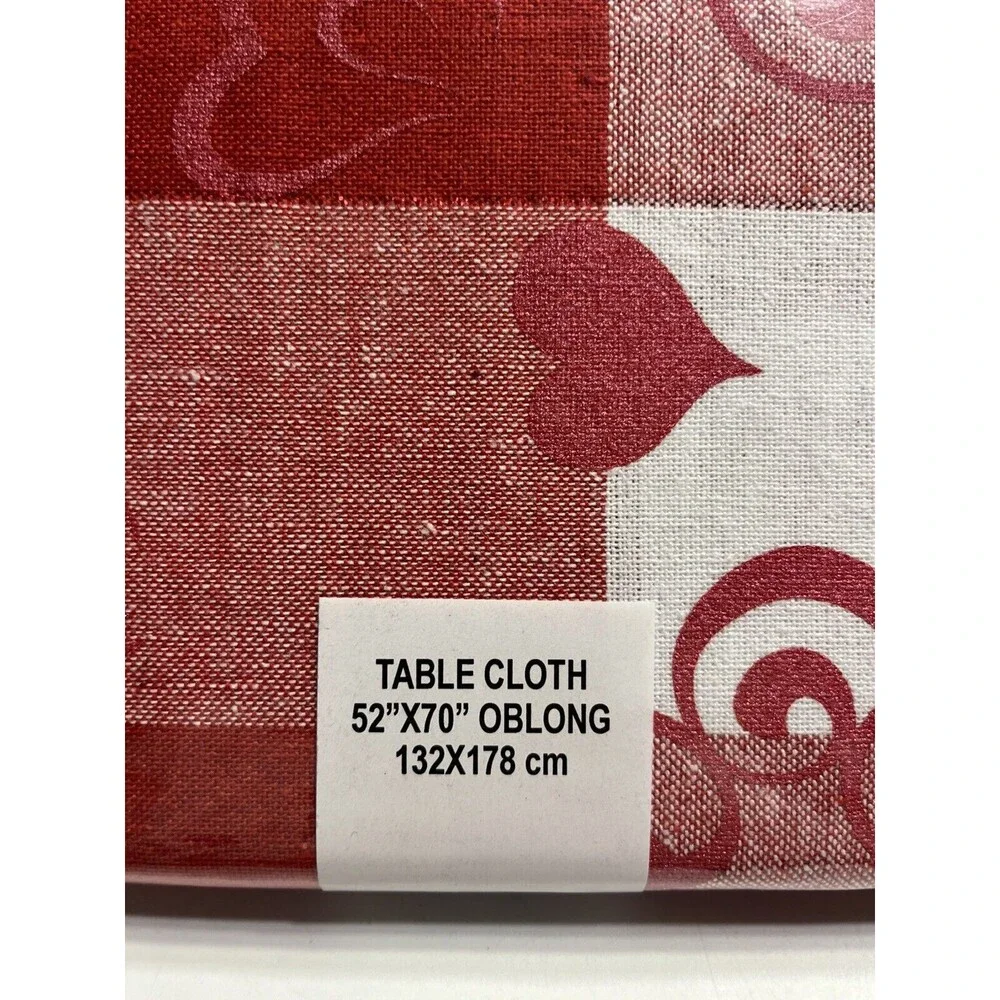 Cottage Classic Linens Red White Plaid Hearts Tablecloth 52”x70” Oblong